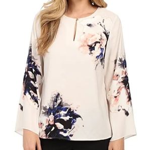 Vince Camuto Bell Sleeve Duet floral keyhole blous